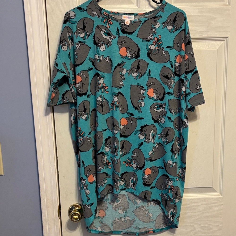 Ultra Rare Lularoe Disney Eeyore Teal Irma Top XS